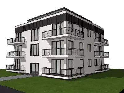 Modern 4-Storey Residential Apartment Building  Low-Poly BIM 3D model