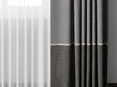 curtain with rod and metal blind 08 Low-poly 3D model