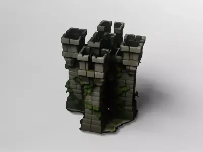 Medieval Stone Castle Wall with Ivy 3D model