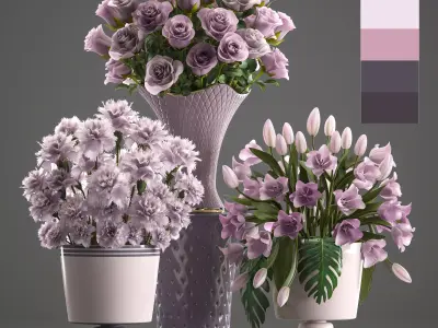 Bouquets of flowers in vases 3D model