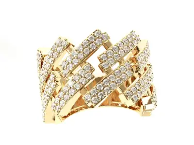 Diamond cuban link half band ring-1 3D print model