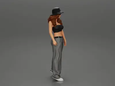 lowrider girl posing in hat and sunglasses with long hair 3D print model