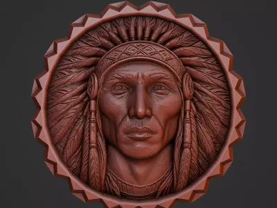 Native American coin Relief for CNC and 3D Printing 3D print model