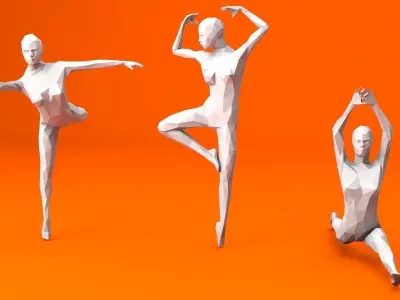 5 Ballet and Skating Lowpoly Women Low-poly 3D model