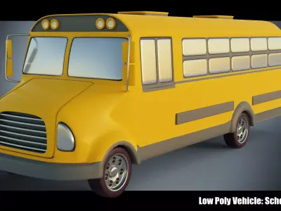 Low Poly Vehicle - Yellow School Bus  Low-poly 3D model