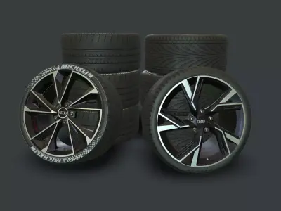Set of tires and rims for Audi Low-poly 3D model