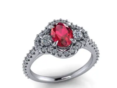 Birthstone Halo Ovalcut 3 Stone Family Ring Jewelry USA size7 3D print model