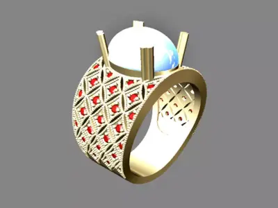 Men ring with oval cabochon gem Free 3D print model