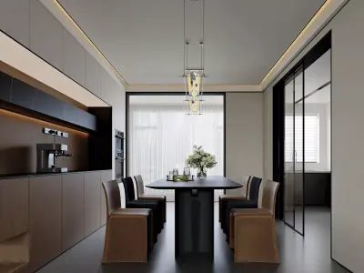 Modern luxury living room and dining room 3D model