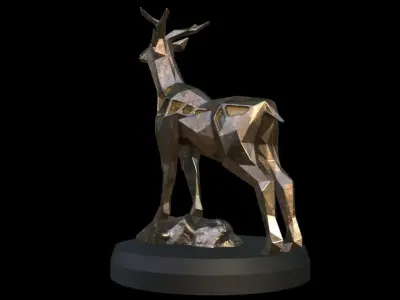 Steampunk Deer Rock Low-poly 3D model