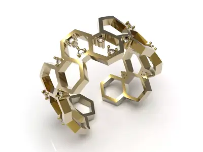 Golden bee Queen STL 3D printable Ring model jr00297 3D print model