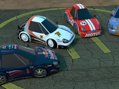 Rigged low poly cartoon racing cars pack Low-poly 3D model