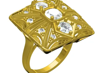 Antique Round Diamond Art Deco Ring 3D print model