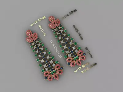 Royal Blossom Gold Earrings 3D model