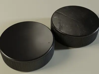Collection of hockey sticks and pucks with procedural materials  Low-poly 3D model