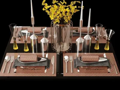 Modern Dining Table Soft Outfit-12 3D model