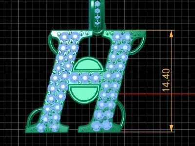 LUXURY ALPHABET H PENDANT 3D PRINTABLE MODEL 3D print model