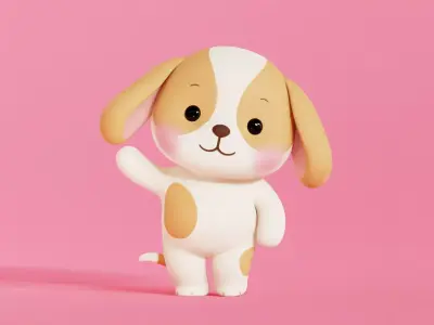 Dog Character Cartoon Chibi Kawaii Rigged Animated Low-poly 3D model