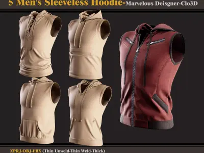 5 Men Sleeveless Hoodie-Marvelouse Designer-Clo3D-fbx-obj 3D model