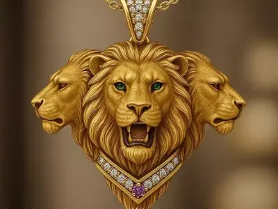 Luxury Lion Head Pendant 3D Model Diamond Collar Symbol Low-poly 3D model