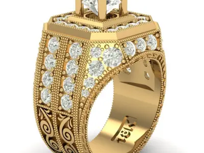 Luxury Square Diamond Men Ring for Jewelry 3D print model