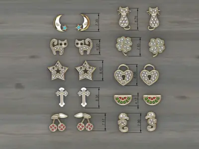 Aretes -Topitos para dama paquete de 10 -v- 3D print model