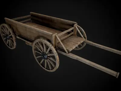 Medieval Wooden Horse Cart Variation 3 - Low Poly And Game Ready Low-poly 3D model
