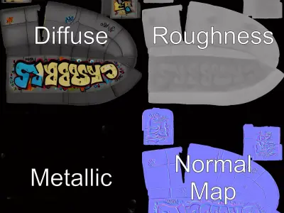 Urban Graffiti Wall model pack Low-poly 3D model
