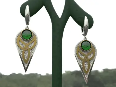 Earrings with Emerald and ornament 3D print model