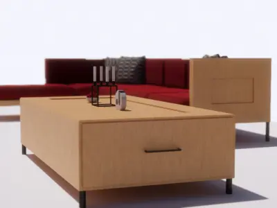 modern sofa and table - wood table and wood sofa Free 3D model