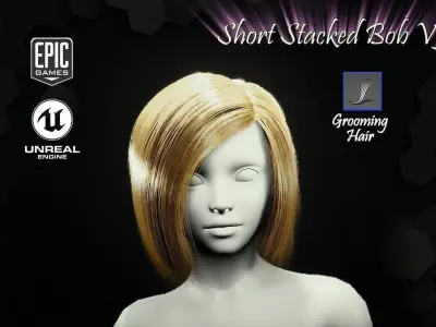 Short Stacked Bob V3 Hairstyle Groom For UE4 Low-poly 3D model