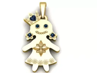 Golden Doll Pendant 3D Printable Model 3D print model