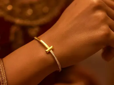 Minimalist Gold Bangle Bracelet with T  3D print model