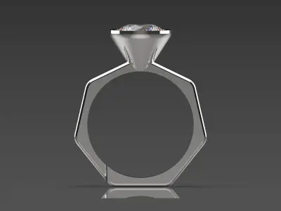 Minimalist hexagonal ring modern single gem ring model sr0055 3D print model