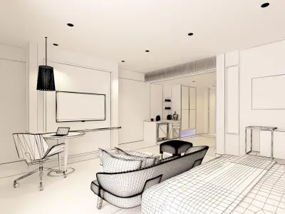 Hotel - Luxury Wealthy Suite Scene and Bathroom 3D model