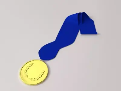 Medallion gold medal with ribbon 3D model