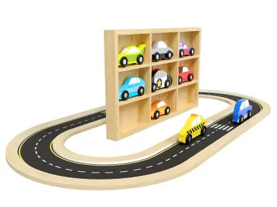 Doug Wooden Car Set and road 3D model