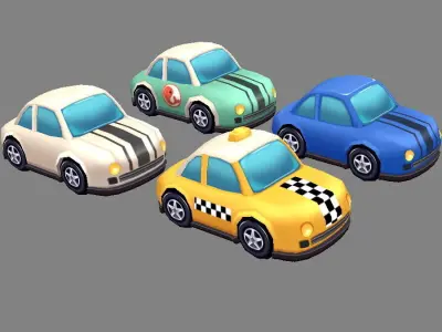 Cartoon toy taxis Low-poly 3D model