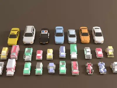 Low Poly Vehicles Pack 27 in 1 Low-poly 3D model
