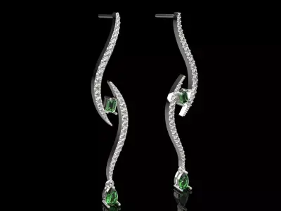 White Gold Diamond and Emerald stl 3dm Earrings je0126 3D print model
