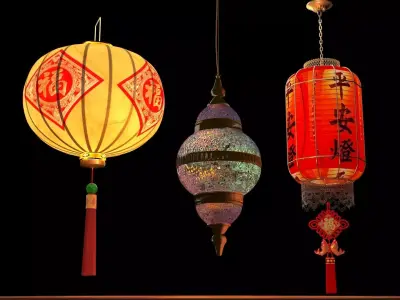 Chinese  red lanterns  Low-poly 3D model