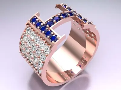 Letter H Ring - Diamond Ring - N3683 3D print model