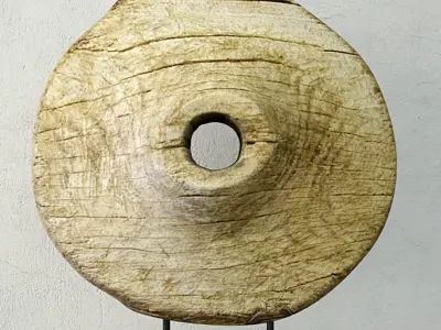 Antique Mexican Primitive Solid Wood Wagon Wheel 3D model