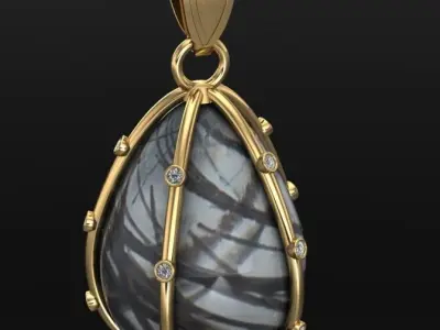 necklace egg pendant with gold and diamonds 3D print model
