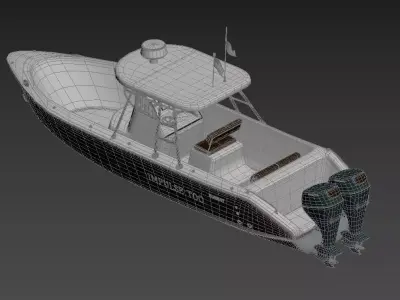 Center Console Fishing Boat with T-Top Twin Outboard 3D model 3D model