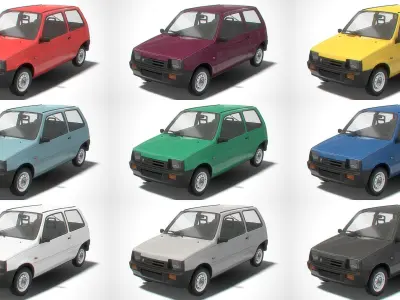set of car hatchback with interior in 9 color variants az9 Low-poly 3D model