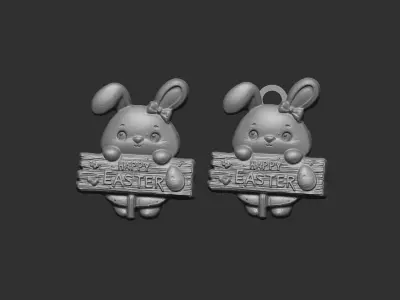 cute bunny holding happy easter board decor  3D print model