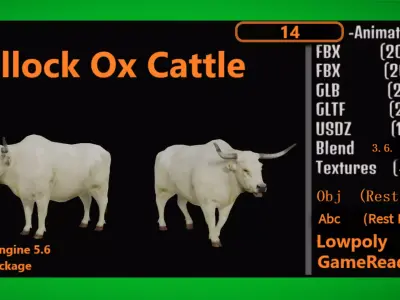 Bullock Ox Cattle Low-poly 3D model