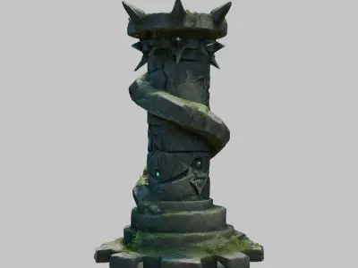 dark ancient sci fi Pillar Column Medieval Stone Low-poly 3D model