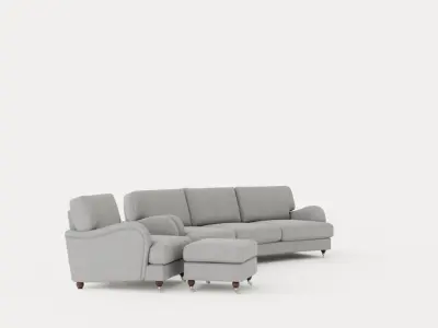 Howard Luxury Sofa Group Slung 4 Sits Armchair Footstool Lightgr Low-poly 3D model